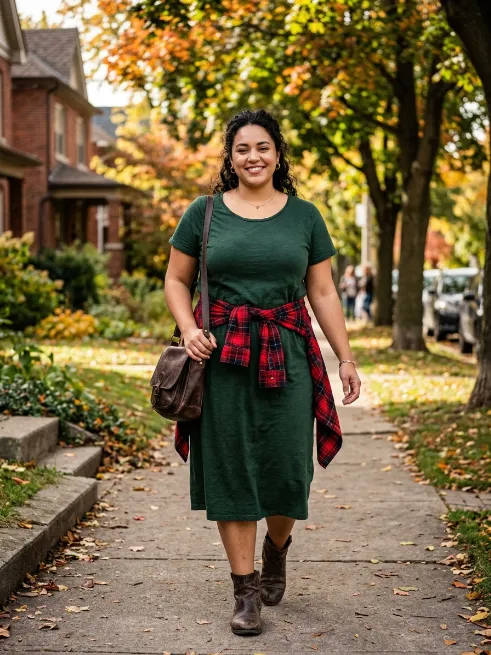 25. Flannel Shirt Tied Over a Dress