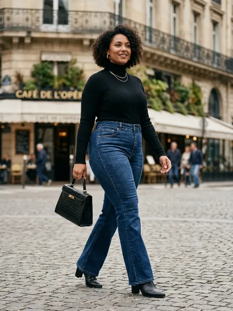 5. Flared Jeans With A Turtleneck