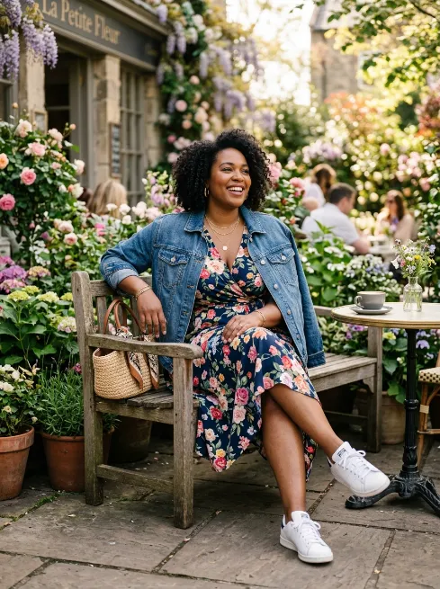 19. Floral Midi Dress With a Denim Jacket