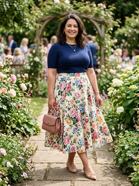23. Floral Midi Skirt With A Solid Top