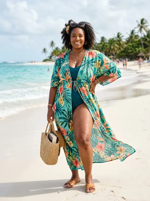 1. Flowy Kaftan Over a Swimsuit