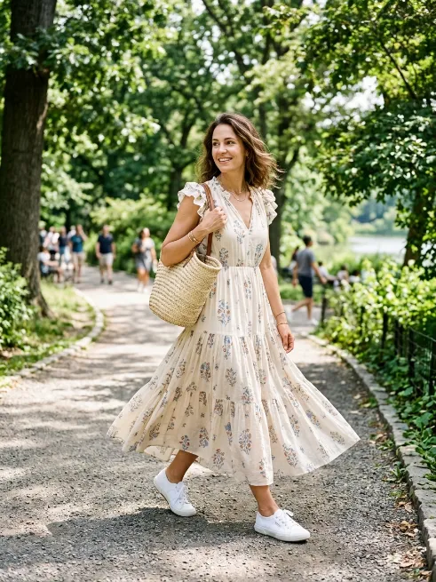 10. Flowy Maxi Dress with Sneakers