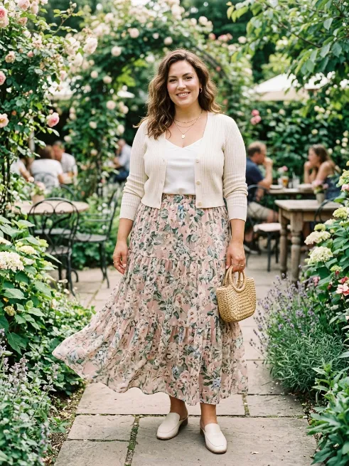 4. Flowy Maxi Skirt With a Cropped Cardigan