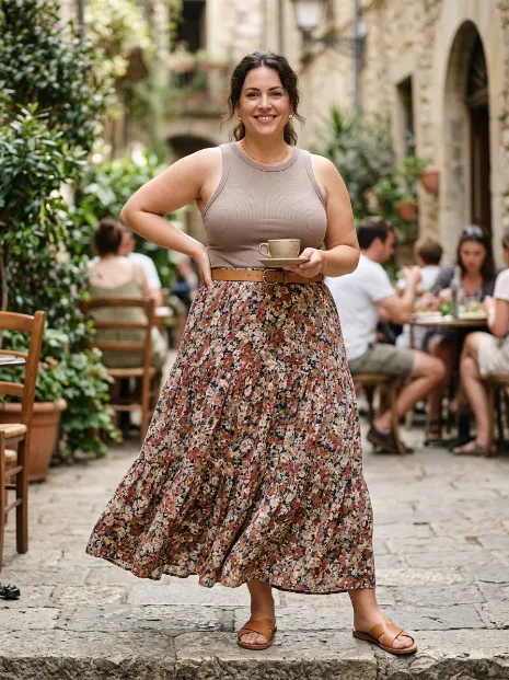 2. Flowy Maxi Skirt with a Basic Tank