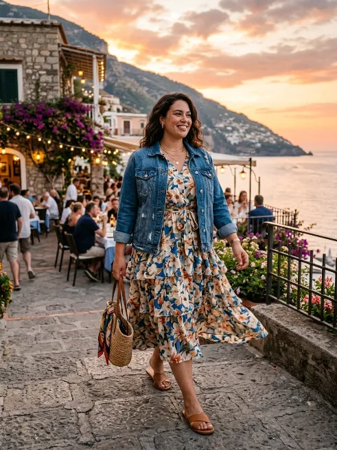 17. Flowy Midi Dress With a Denim Jacket