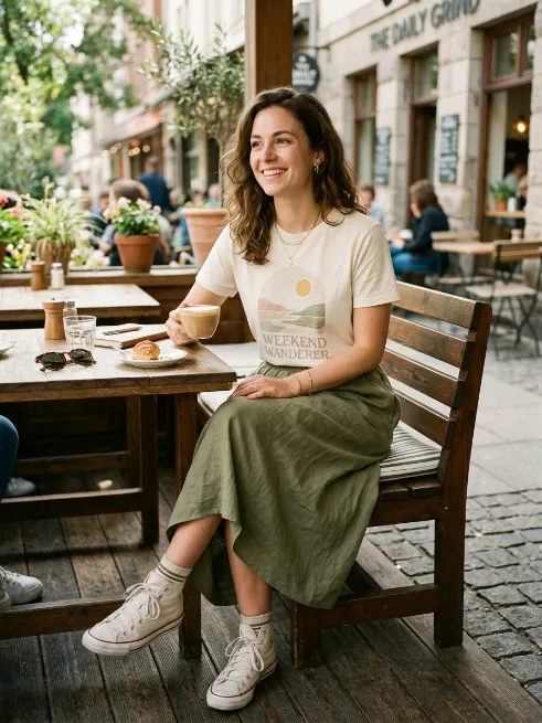 5. Graphic Tee and Midi Skirt