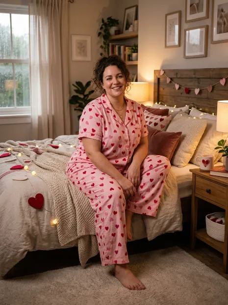 9. Heart Print Pajama Set