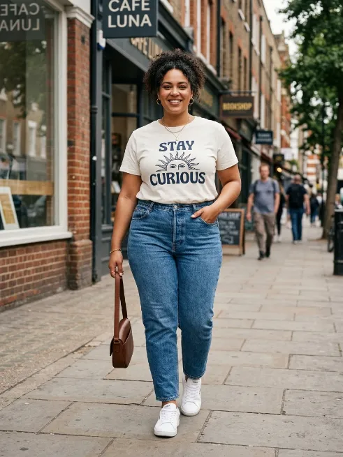 3. High Waisted Jeans With a Tucked Graphic Tee