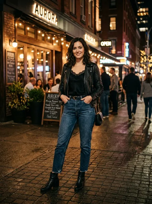20. High Waisted Jeans with a Silky Cami
