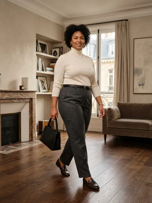 17. High Waisted Trousers With A Fitted Turtleneck