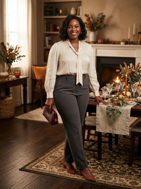 11. High Waisted Trousers with a Silk Blouse