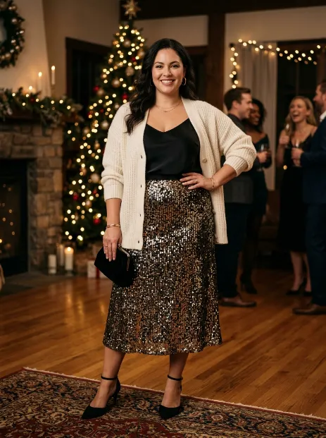 25. Holiday Cardigan With A Statement Skirt
