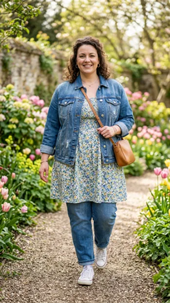 22. Jeans With A Denim Jacket And Sundress Layered Underneath