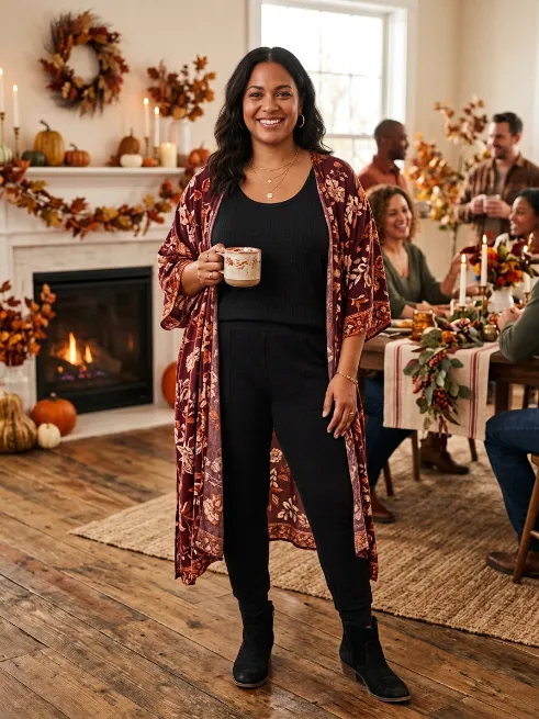 17. Kimono Cardigan Over Leggings and a Tank