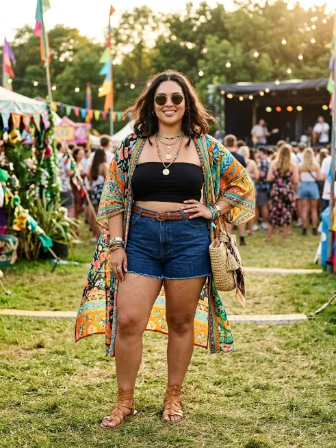 12. Kimono Over A Bandeau And Shorts