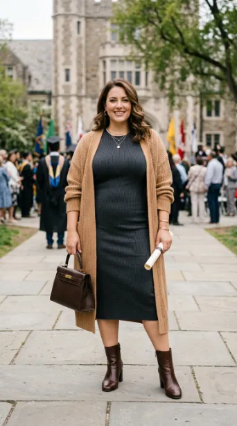 16. Knit Bodycon Dress with a Cardigan