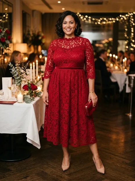 5. Lace Overlay Midi Dress