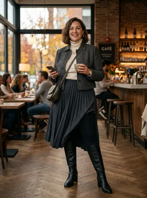 21. Layered Skirt Over Leggings with Boots