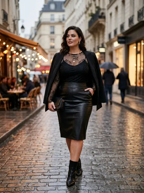 13. Leather Skirt With A Lace Top