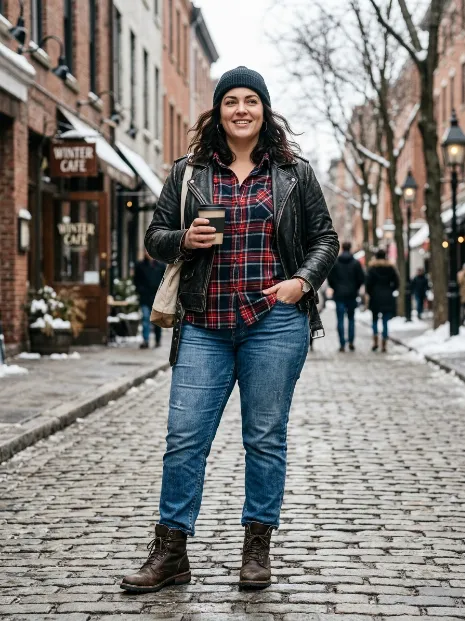 15. Leather jacket with a flannel underneath