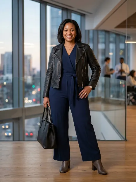 8. Leather jacket with a jumpsuit