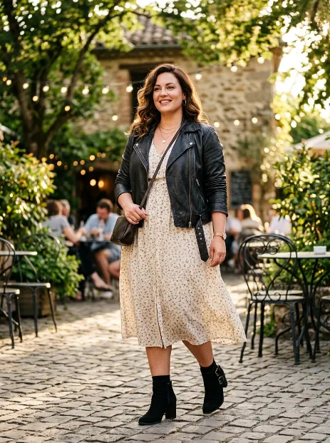 18. Leather jacket with a sundress