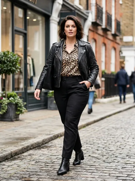 21. Leather jacket with animal print