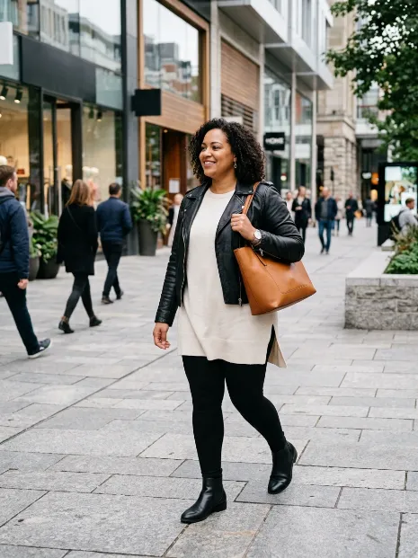 4. Leather jacket with leggings and a tunic