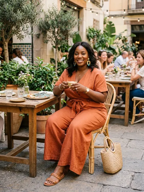 2. Linen Jumpsuit With Statement Earrings