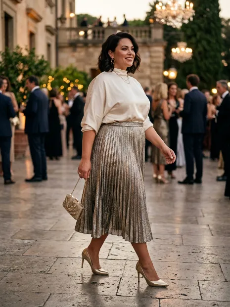 22. Metallic Skirt With A Simple Blouse
