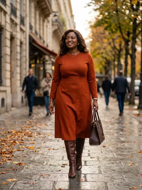 9. Midi Dress With Knee High Boots