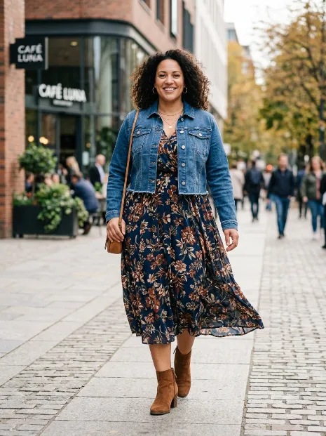 18. Midi Dress With a Cropped Denim Jacket for Height
