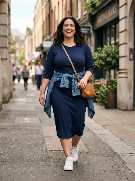 13. Midi Dress With a Denim Button Up Tied at the Waist