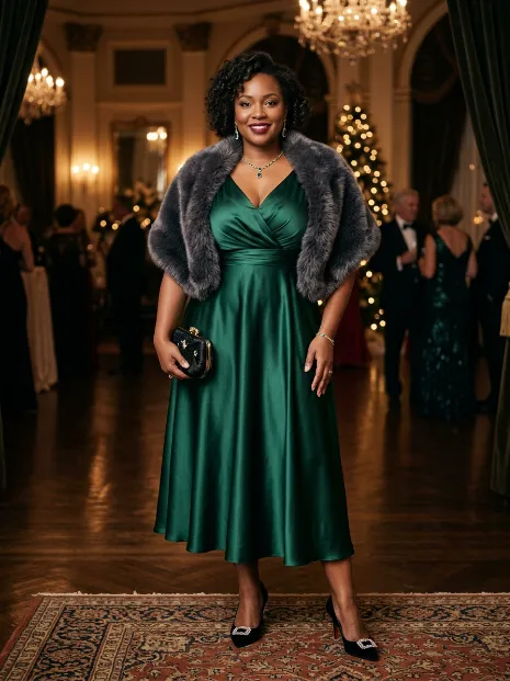 22. Midi Dress With a Faux Fur Stole for Special Occasions