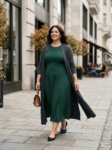 11. Midi Dress With a Long Duster Cardigan