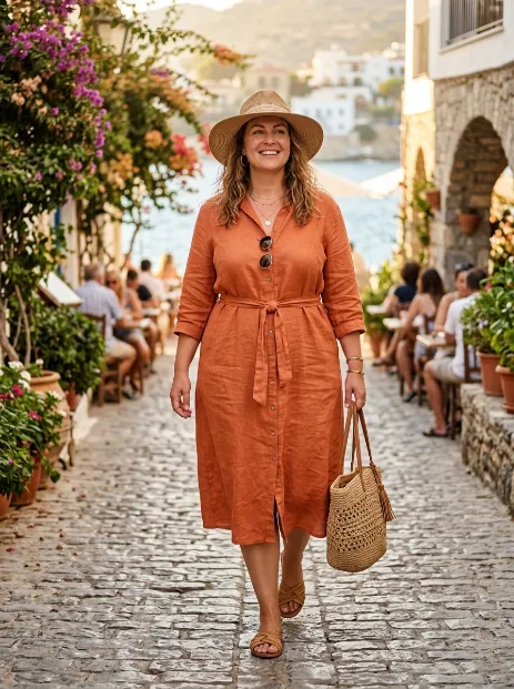 7. Midi Dress With a Wide Brim Hat for Summer