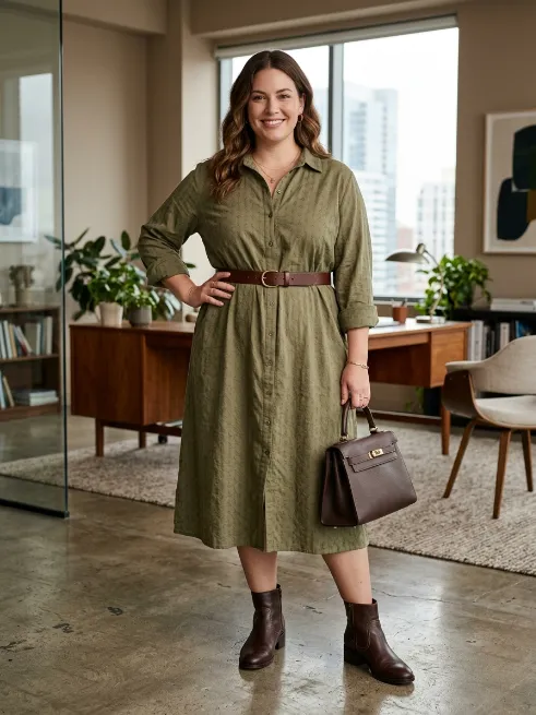 25. Midi shirt dress with a leather belt