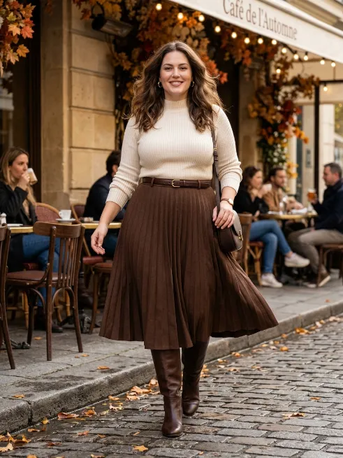 3. Midi Skirt and Knee High Boots