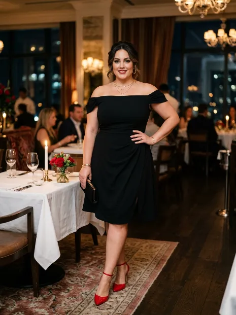 4. Off Shoulder Little Black Dress With Red Heels