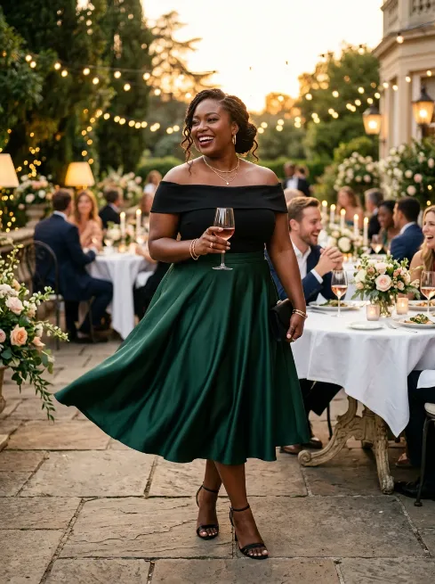 14. Off the Shoulder Top With a Skater Skirt