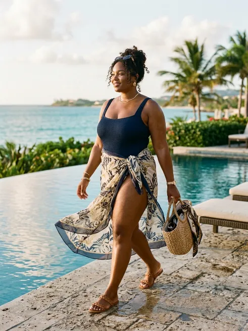 3. One Piece Swimsuit With a Sheer Sarong