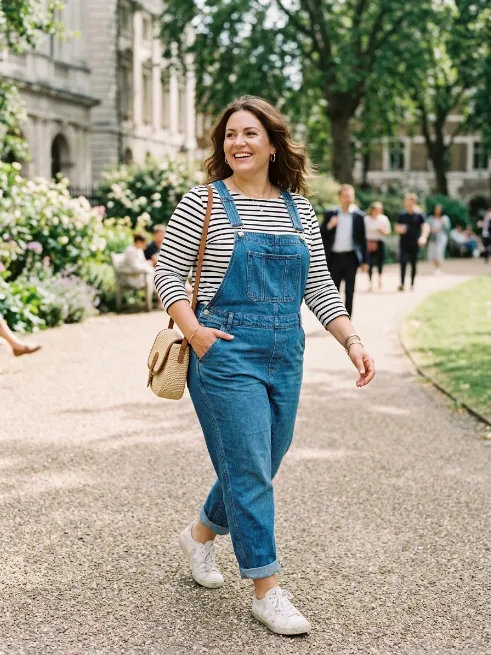5. Overalls With a Striped Long Sleeve Top