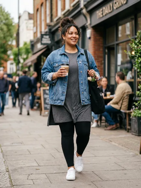 8. Oversized Denim Jacket With Leggings