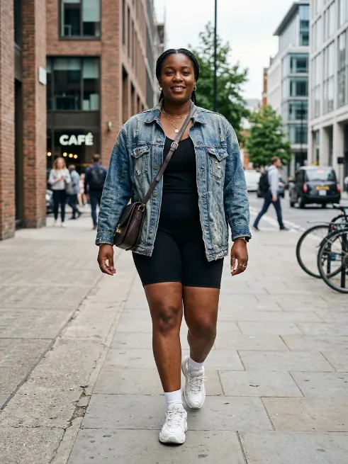 1. Oversized Denim Jacket and Bike Shorts