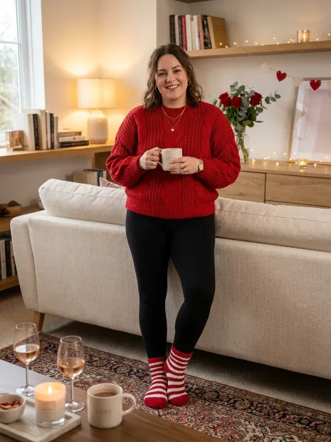 8. Oversized Red Sweater With Leggings
