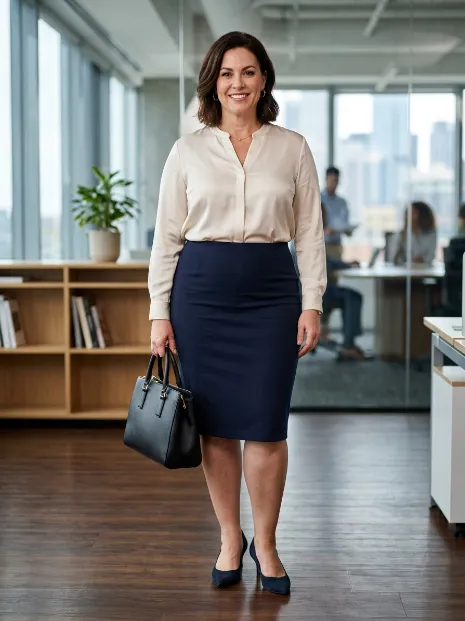 6. Pencil Skirt With A Tucked In Blouse