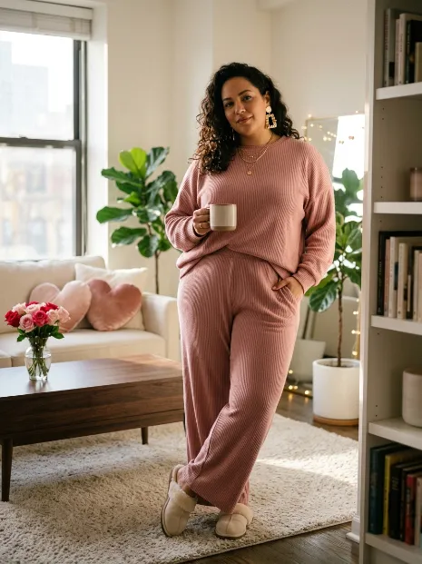 10. Pink Loungewear Set With Statement Earrings
