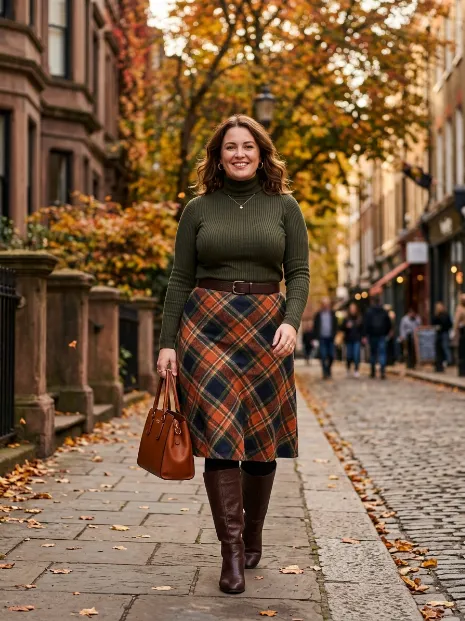 19. Plaid Skirt With A Fitted Turtleneck