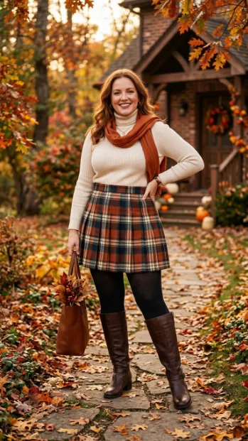 7. Plaid Skirt with Tights and Boots