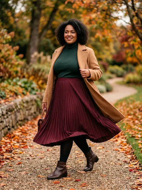 8. Pleated Skirt with a Turtleneck